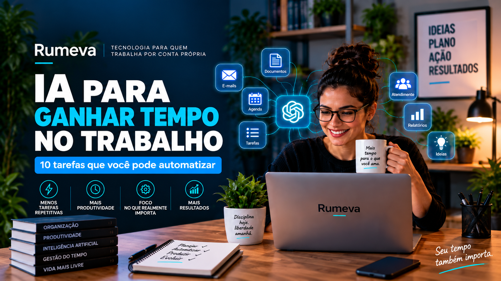 Profissional usando inteligência artificial para ganhar tempo e automatizar tarefas no trabalho