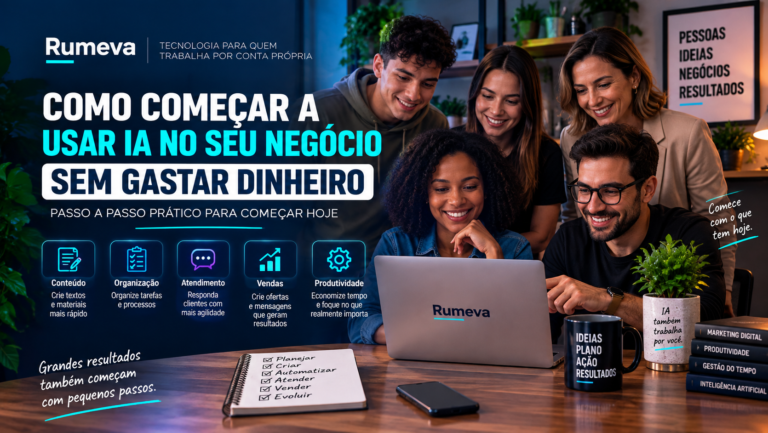 Pequenos empreendedores aprendendo como começar a usar inteligência artificial no negócio sem gastar dinheiro